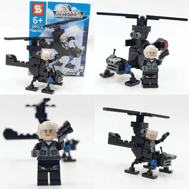 Kit 8 Blocos de Montar com Boneco e Veiculo Swat Robô Coleção ENVIO ALEATÓRIO