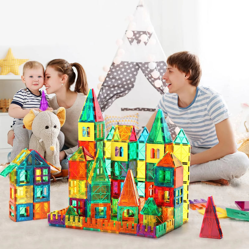 Blocos de Construção Magnéticos 3D Coloridos Transparentes 130 Peças | Brinquedo Educacional de Construção - Lojas Ray Oficial