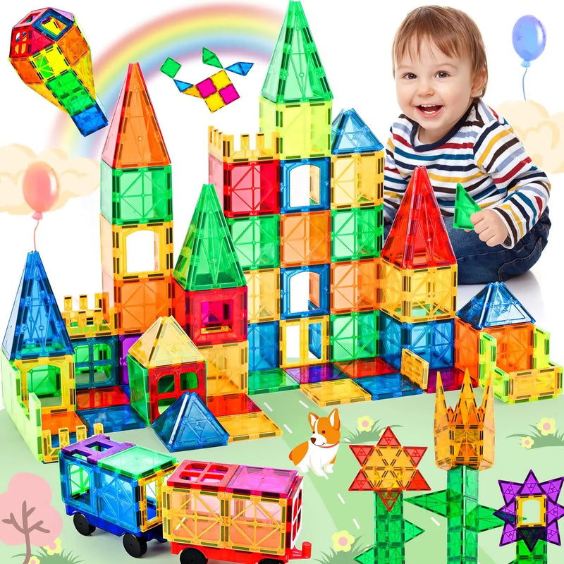 Blocos de Construção Magnéticos 3D Coloridos Transparentes 130 Peças | Brinquedo Educacional de Construção - Lojas Ray Oficial