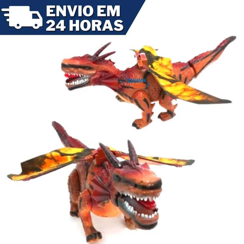 Dragão Místico Brinquedo Infantil Bate Asas Anda 43 Cm com Som