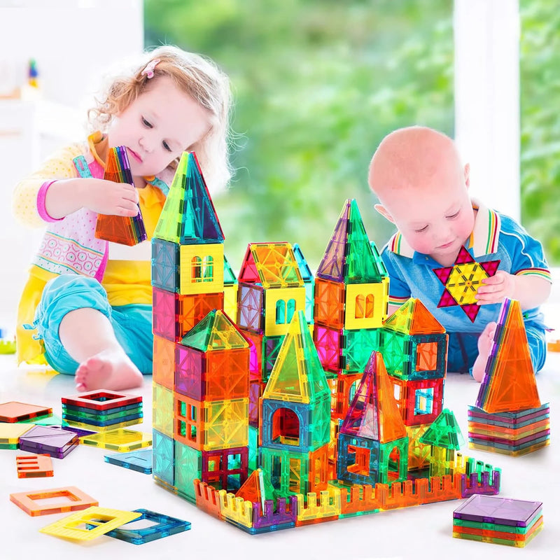 Blocos de Construção Magnéticos 3D Coloridos Transparentes 130 Peças | Brinquedo Educacional de Construção - Lojas Ray Oficial