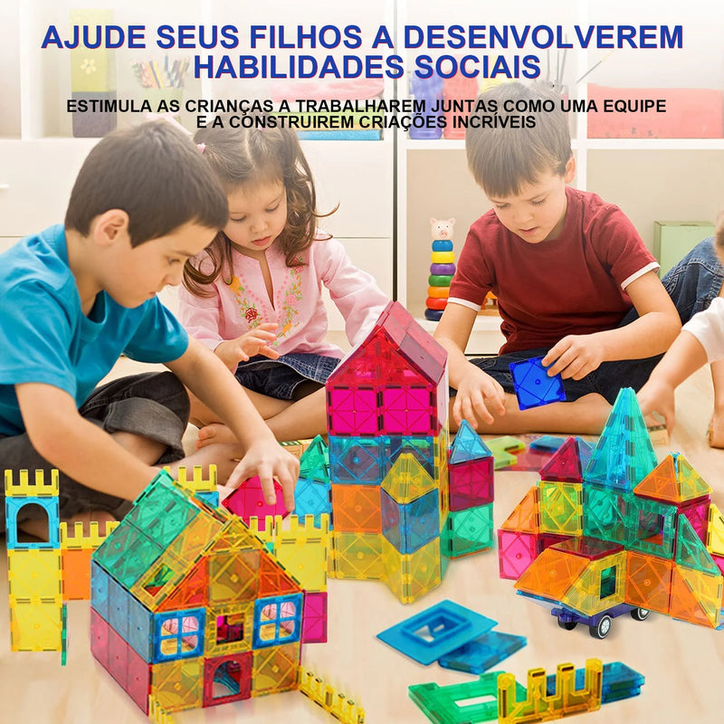 Blocos de Construção Magnéticos 3D Coloridos Transparentes 130 Peças | Brinquedo Educacional de Construção - Lojas Ray Oficial
