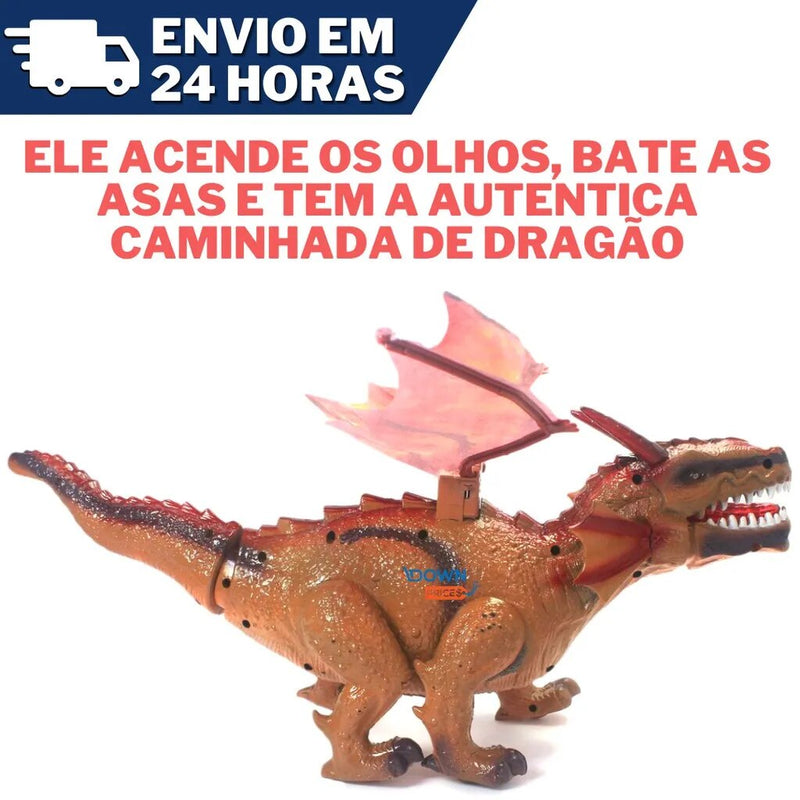 Dragão Místico Brinquedo Infantil Bate Asas Anda 43 Cm com Som