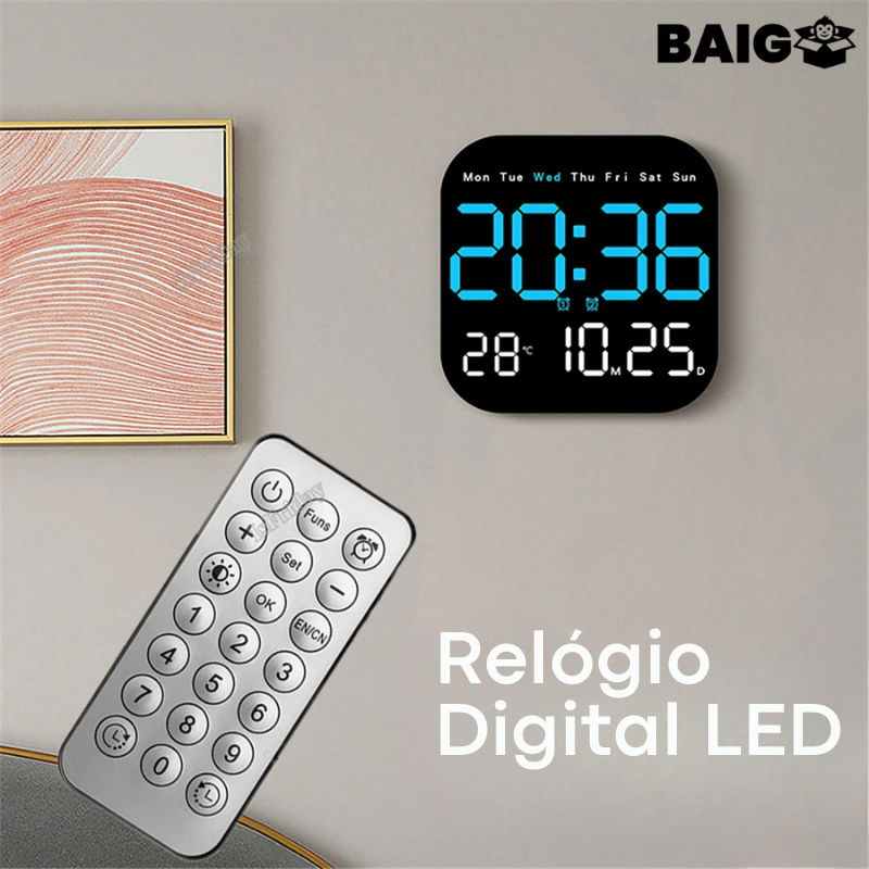 Relógio de Parede Digital LED; Tela, Tempo, Temperatura, Data, Semana | Baig™